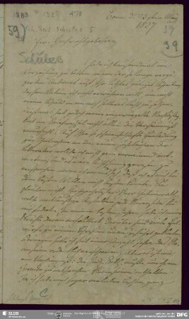 Eigenh. Brief von August Wilhelm von Schlegel an Johannes Schulze, Bonn, 23.03.1827