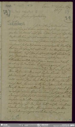 Eigenh. Brief von August Wilhelm von Schlegel an Johannes Schulze, Bonn, 23.03.1827