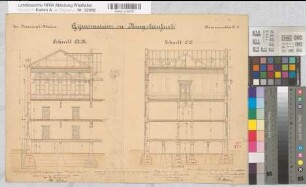 Burgsteinfurt (Steinfurt) Gymnasium Blatt 5 Schnitte 1880 1 : 100 35,5 x 50 kol. Zeichnung Staatshochbauamt Münster