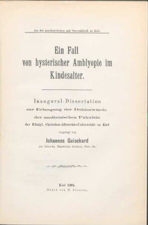 Ein Fall von hysterischer Amblyopie im Kindesalter