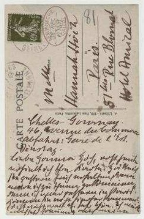 Postkarte von Otto Freundlich an Hannah Höch. Chelles (Seine-et-Marne)