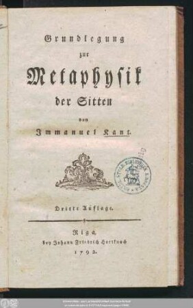 Grundlegung zur Metaphysik der Sitten