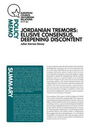 Jordanian tremors : elusive consensus, deepening discontent