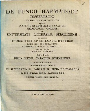 De Fungo Haematode : Dissertatio Inauguralis Medica