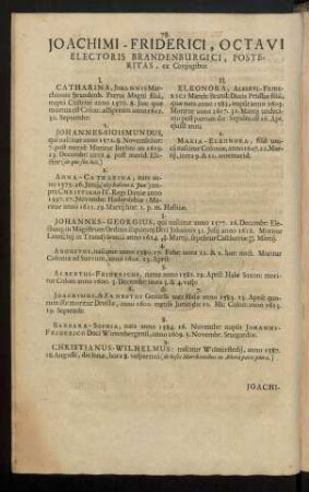Joachimi-Friderici, Octavi Electoris Brandenburgici, Posteritas, ex Coniugibus