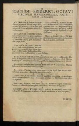 Joachimi-Friderici, Octavi Electoris Brandenburgici, Posteritas, ex Coniugibus
