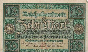 Zahlungsmittel / Reichsbanknote / Zehn Mark