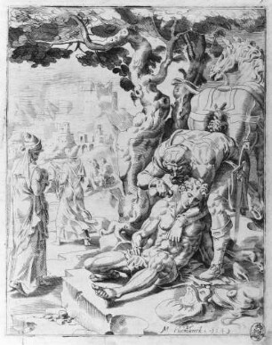 Der Samariter und der Verwundete : Heemskerck, Maarten van (1498-1574). Der Samariter und der Verwundete. Aus: Das Gleichnis vom barmherzigen Samariter. Radierung; 24,9 x 19,7 cm, 1549. Dresden: Kupferstich-Kabinett C 35670 in A 1264,2 (Band)