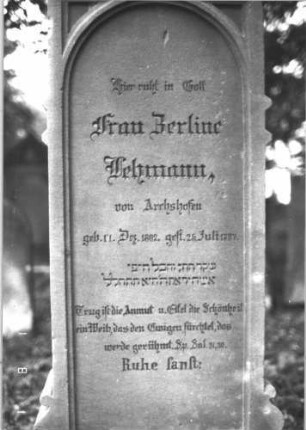 Grabstein 206 (Index: 99609842) Material: Sandstein Zustand: gut, Schrift mit schwarzer Farbe nachgezogen Beschreibung: Stele, Segmentbogenabschluß mit Verdachung und Urnenaufsatz, Schriftfeld eingetieft mit Rundbogenabschluß, Sockel Symbolik: Urne, Rosetten: Grabstein 206C (Nachholaufnahme 8)
