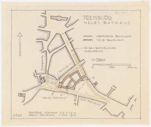 Neues Rathaus, Bratislava: Lageplan 1:2880 (von Inv.nr. 22518)