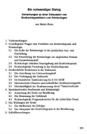 359-380, Ein notwendiger Dialog. Anmerkungen zu einer Diskussion von Strafrechtspraktikern und Kriminologen