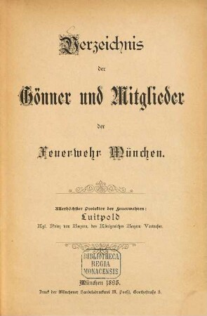 Verzeichnis der [ordentlichen] Mitglieder der Freiwilligen Feuerwehr München : Stand .... 1895