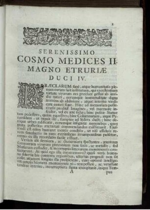 Serenissimo Cosmo Medices II. Magno Etruriae Duci IV.