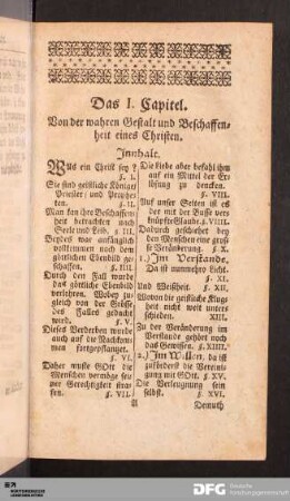 Das I. Capitel. Von der wahren Gestalt und Beschaffenheit eines Christen.