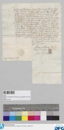Dr. iur utr. Heinrich Rudolff von Weze, fürstlich Clevischer Kanzler, stellt der Stadt Nürnberg Quittung aus über 460 fl. in Gold Stadtsteuer.