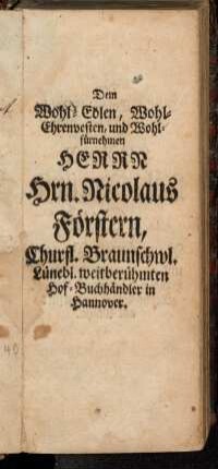 Dem ... Hrn. Nicolaus Förstern ...