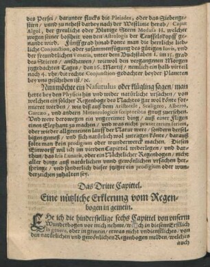 Das Dritte Capittel. Eine nützliche Erklerung vom Regenbogen in gemein.