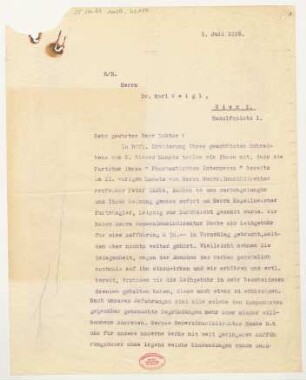 Brief an Karl Weigl : 06.07.1926