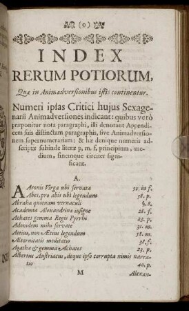 Index Rerum Potiorum.