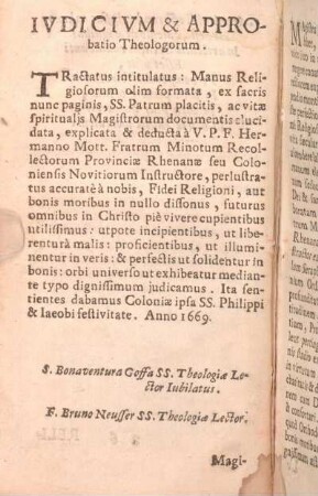 Ivdicivm & Approbatio Theologorum.