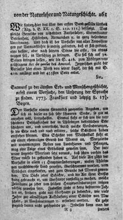 Entwurf zu der ältesten Erd- und Menschengeschichte, nebst einem Versuche, den Ursprung der Sprache zu finden.