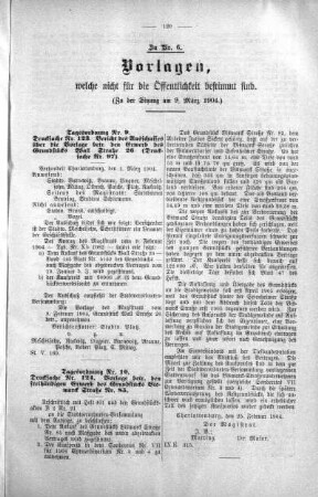 Vorlagen welche nicht für die Oeffentlichkeit bestimmt sind., 09. März 1904