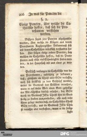 §. 2. Einige Puncten, über welche die Catholische hoffen, daß sich die Protestanten verstehen werden.