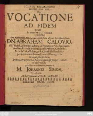 Collegii Antiarminiani Disputatio XIIX. De Vocatione Ad Fidem