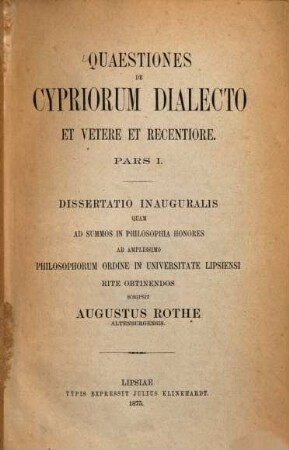 Quaestiones de Cypriorum dialecto et vetere et recentiore : pars 1