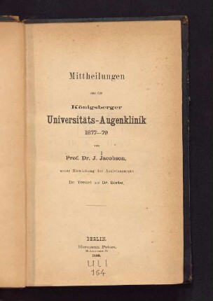 Mittheilungen aus der Königsberger Universitäts-Augenklinik : 1877 - 79