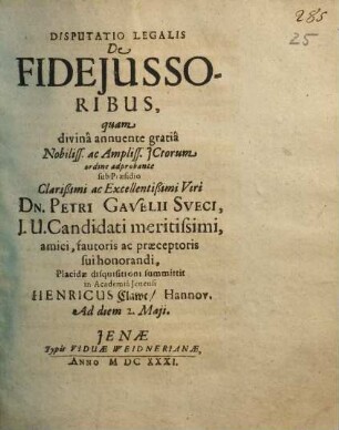 Disputatio Legalis De Fideiussoribus