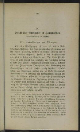 IX. Bericht über Alterthümer im Hannoverschen : Alte Umwallungen und Schanzen