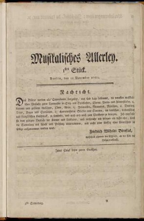 1stes Stück. Berlin, den 22 November 1760. - 7tes Stück. Berlin, den 3ten Januar 1761.