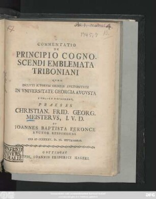 Commentatio De Principio Cognoscendi Emblemata Triboniani