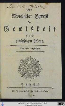 Ein Moralischer Beweis der Gewißheit eines zukünftigen Lebens