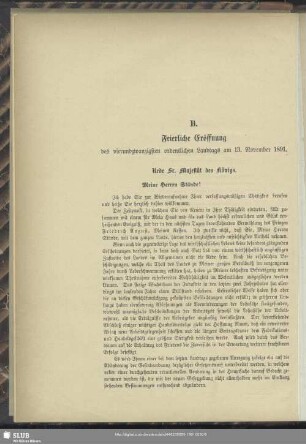 B. Feierliche Eröffnung des vierundzwanzigsten ordentlichen Landtags am 13. November 1891