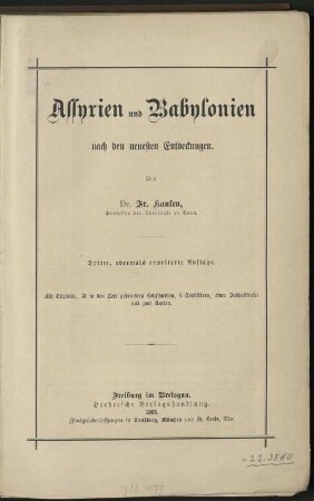 Assyrien und Babylonien nach den neuesten Entdeckungen
