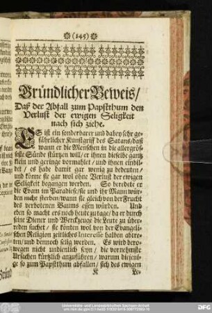 Gründlicher Beweis, Daß der Abfall zum Papstthum die ewige Verdamniß nach sich ziehe