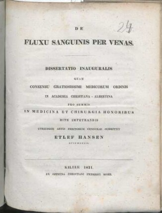 De Fluxu Sanguinis Per Venas : Dissertatio Inauguralis