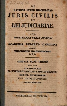 De ratione inter disciplinas iuris civilis et rei iudiciariae : pro venia docendi