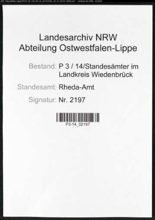 Sterberegister Standesamt Rheda-Amt