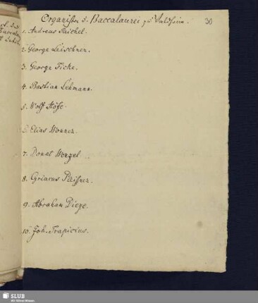 Organisten u. Baccalaurei zu Waldheim