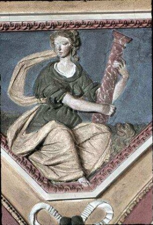 Die sieben Kardinaltugenden, Wappenschilde und Ornamente