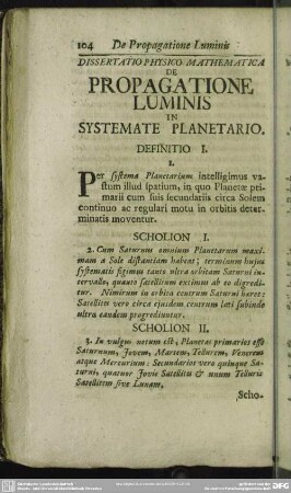 De Propagatione Luminis In Systemate Planetario