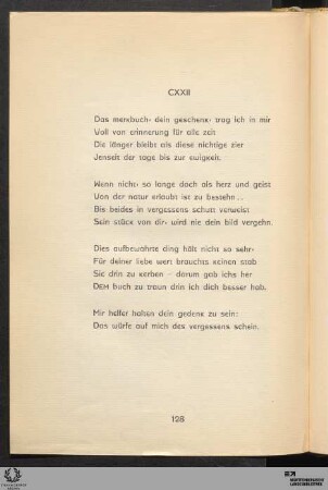 CXXII: Das merkbuch · dein geschenk · trag ich in mir