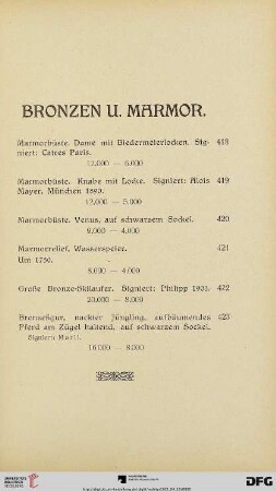 Bronzen u. Marmor (Nr. 418-423)