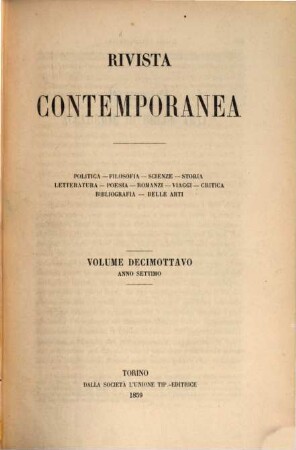 Rivista contemporanea. 18. 1859 = A. 7