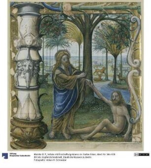 Initiale mit Erschaffung Adams im Garten Eden
