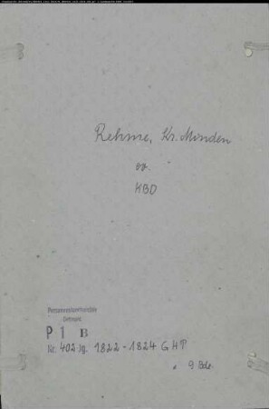 Kirchenbuchduplikat der evangelischen Gemeinde Rehme, Kreis Minden (GHT 1822-1824) (Gemeinde: Evangelische Gemeinde Rehme)