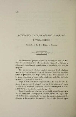 Introduzione alle coordinate triangolari e tetraedriche.
